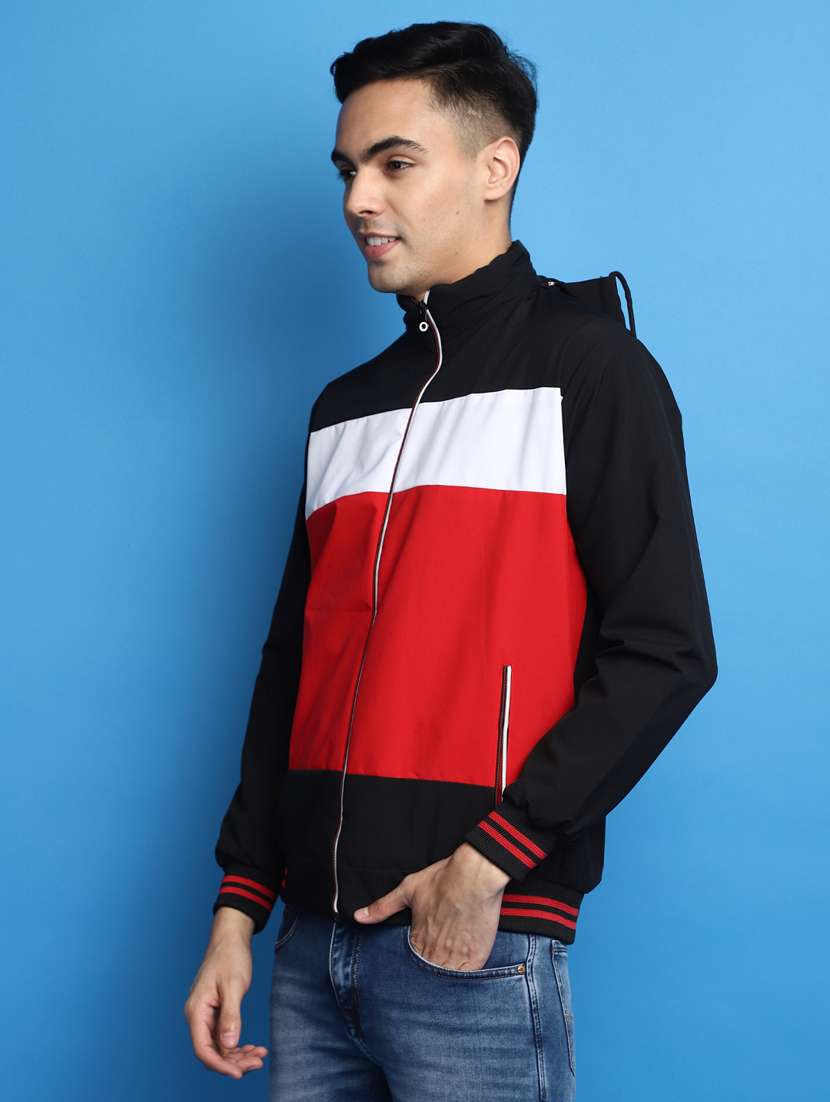 black colourblocked detachable hooded casual jacket - 20686276 -  Standard Image - 1