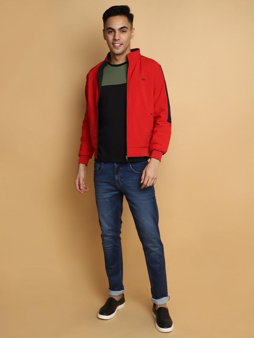 red sleeves taped detailed casual jacket - 20686281 - Standard Image - 4