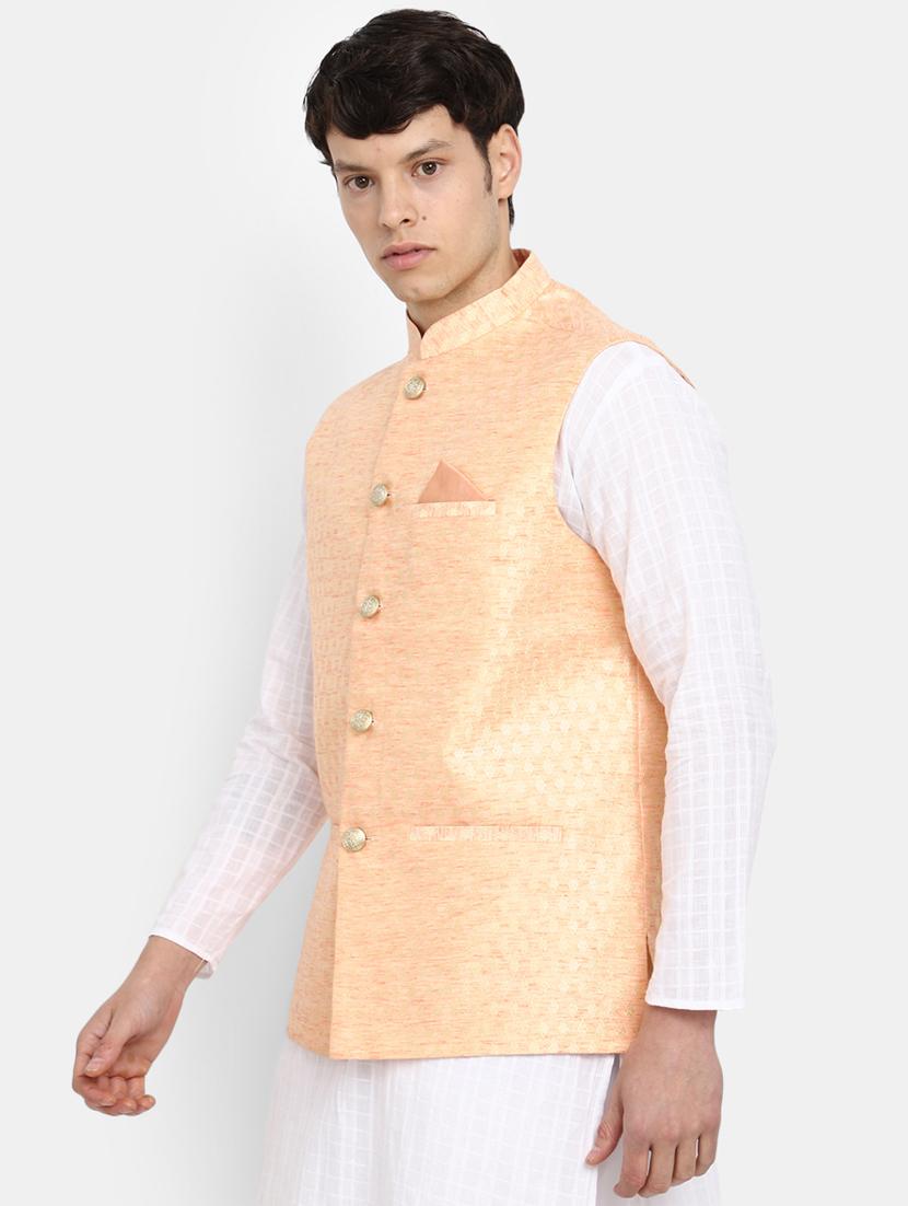 men melange mandarin neck nehru jacket - 20686292 -  Standard Image - 1