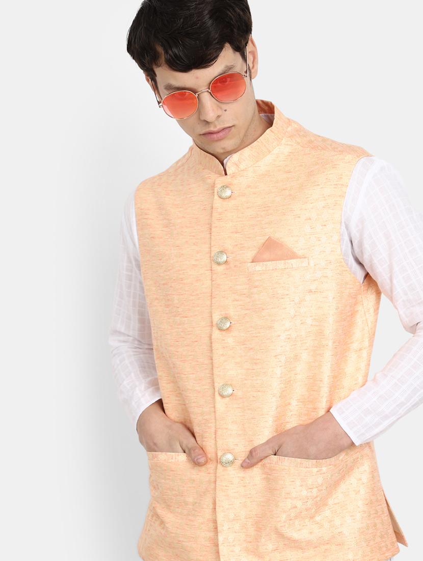 men melange mandarin neck nehru jacket - 20686292 - Standard Image - 4