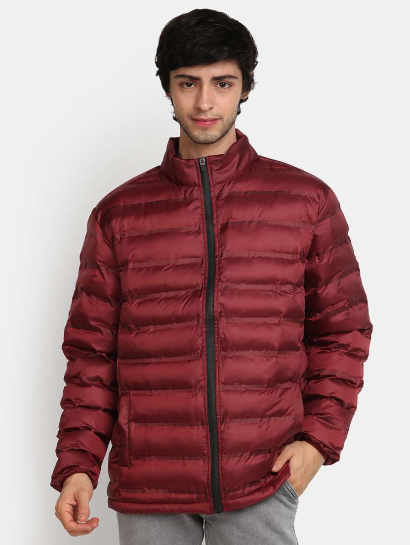 maroon quilted detailed casual jacket