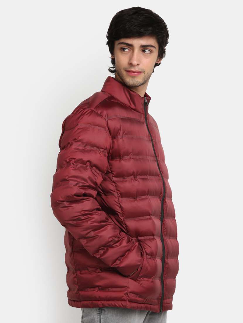 maroon quilted detailed casual jacket - 20686318 - Standard Image - 1