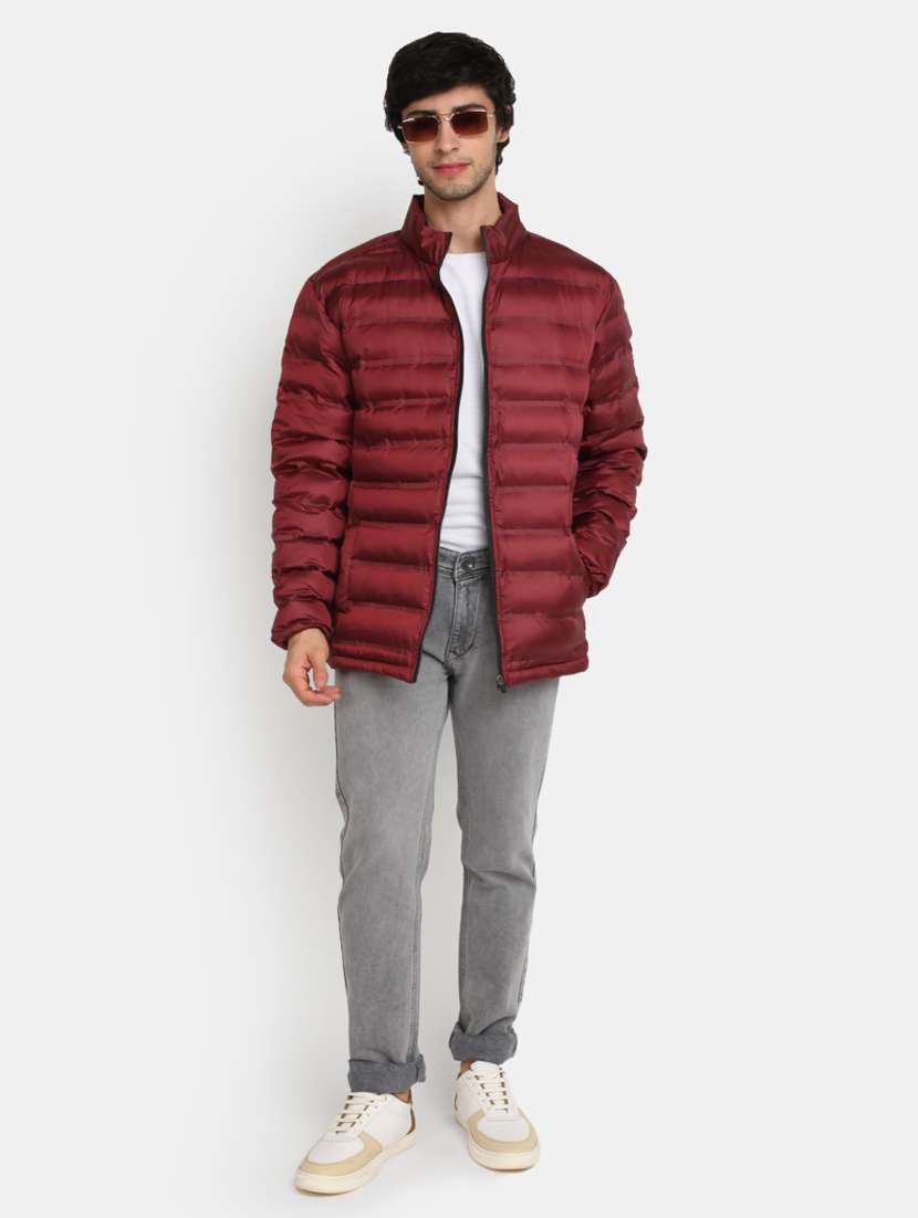 maroon quilted detailed casual jacket - 20686318 - Standard Image - 4