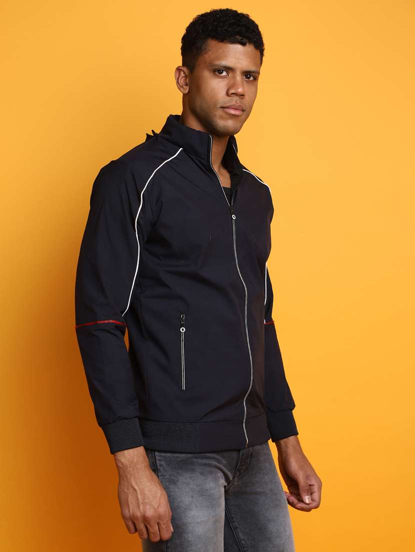 blue thin striped detailed detachable hooded jacket - 20686349 -  Standard Image - 1