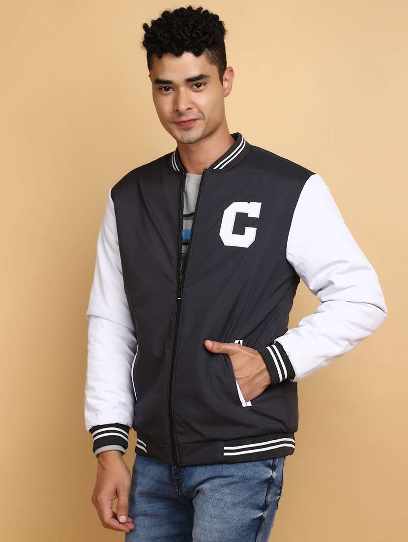 Men Color Block Long Sleeve Varsity Jacket - 20686378 -  Standard Image - 1