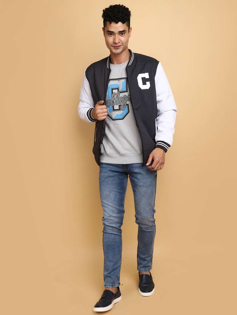 Men Color Block Long Sleeve Varsity Jacket - 20686378 -  Standard Image - 4
