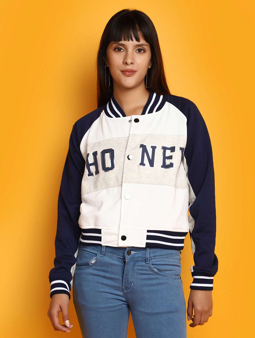 women color blocked long sleeves varsity jacket