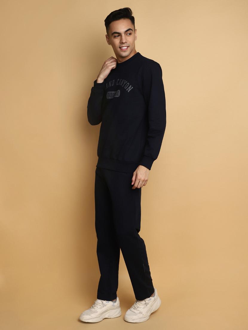 navy blue typographic chest print track suit - 20686555 - Standard Image - 1