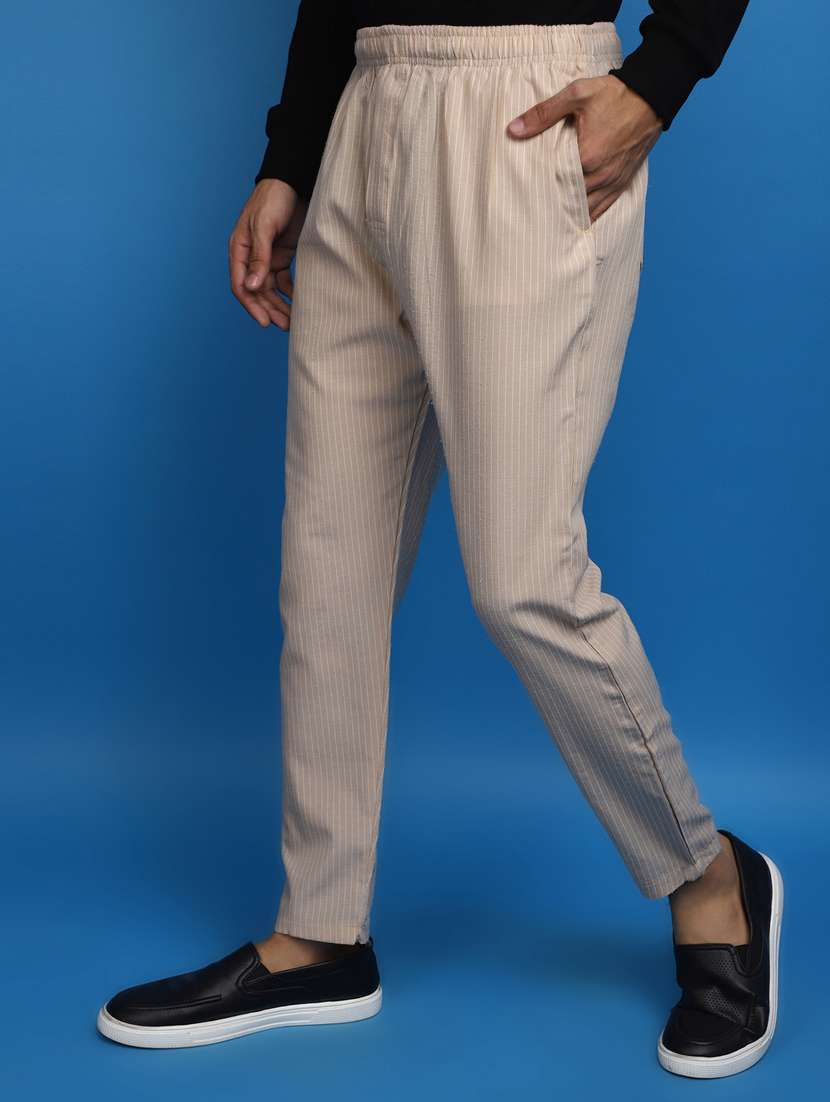 beige cotton  full length track pant - 20686577 -  Standard Image - 1