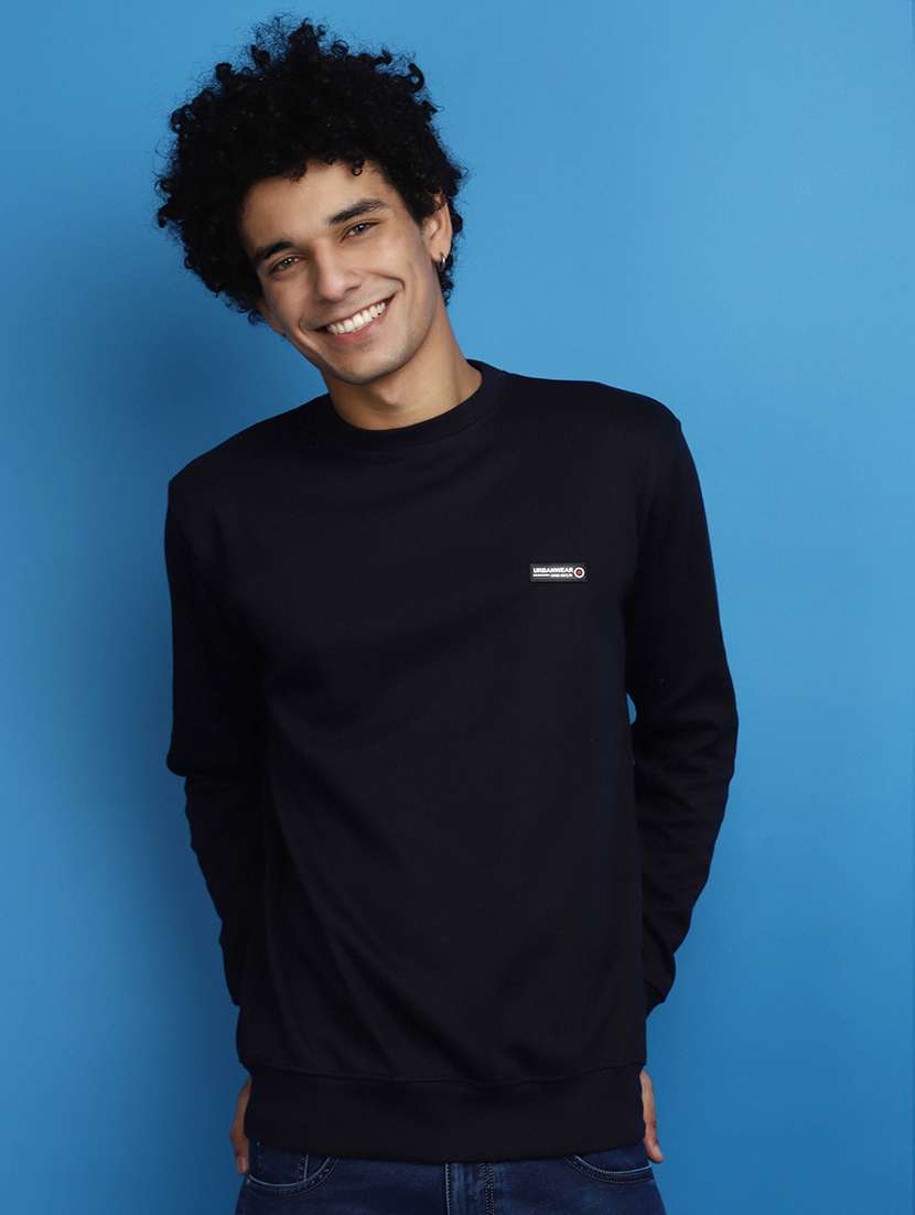 black cotton regular sweatshirt