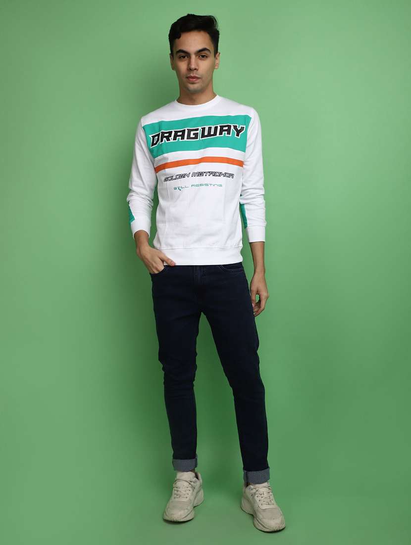 white cotton color block sweatshirt - 20686701 -  Standard Image - 4