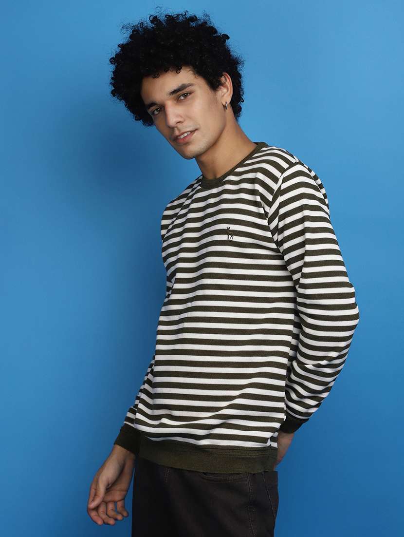olive green striped round neck sweater - 20686795 -  Standard Image - 1