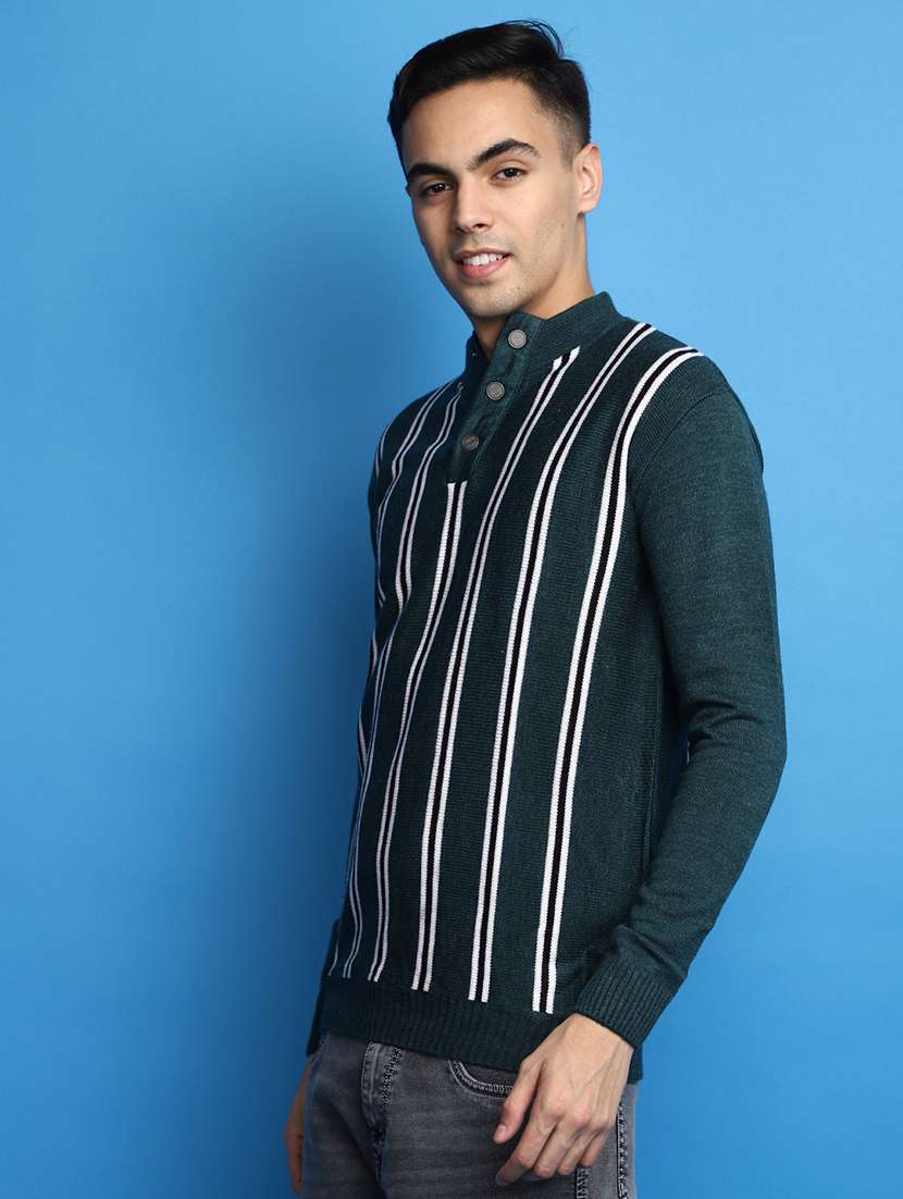 green vertical striped button detailed pullover - 20686809 -  Standard Image - 1