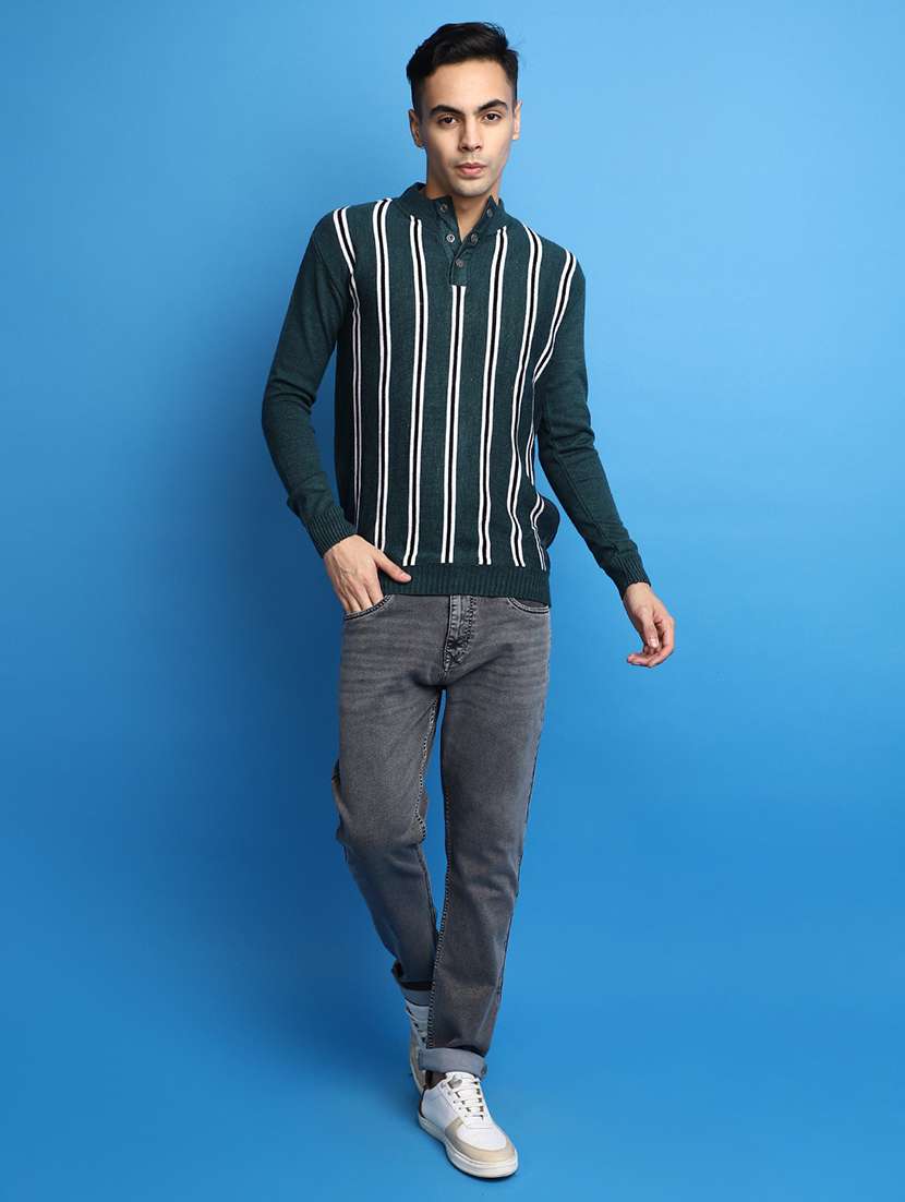 green vertical striped button detailed pullover - 20686809 -  Standard Image - 4