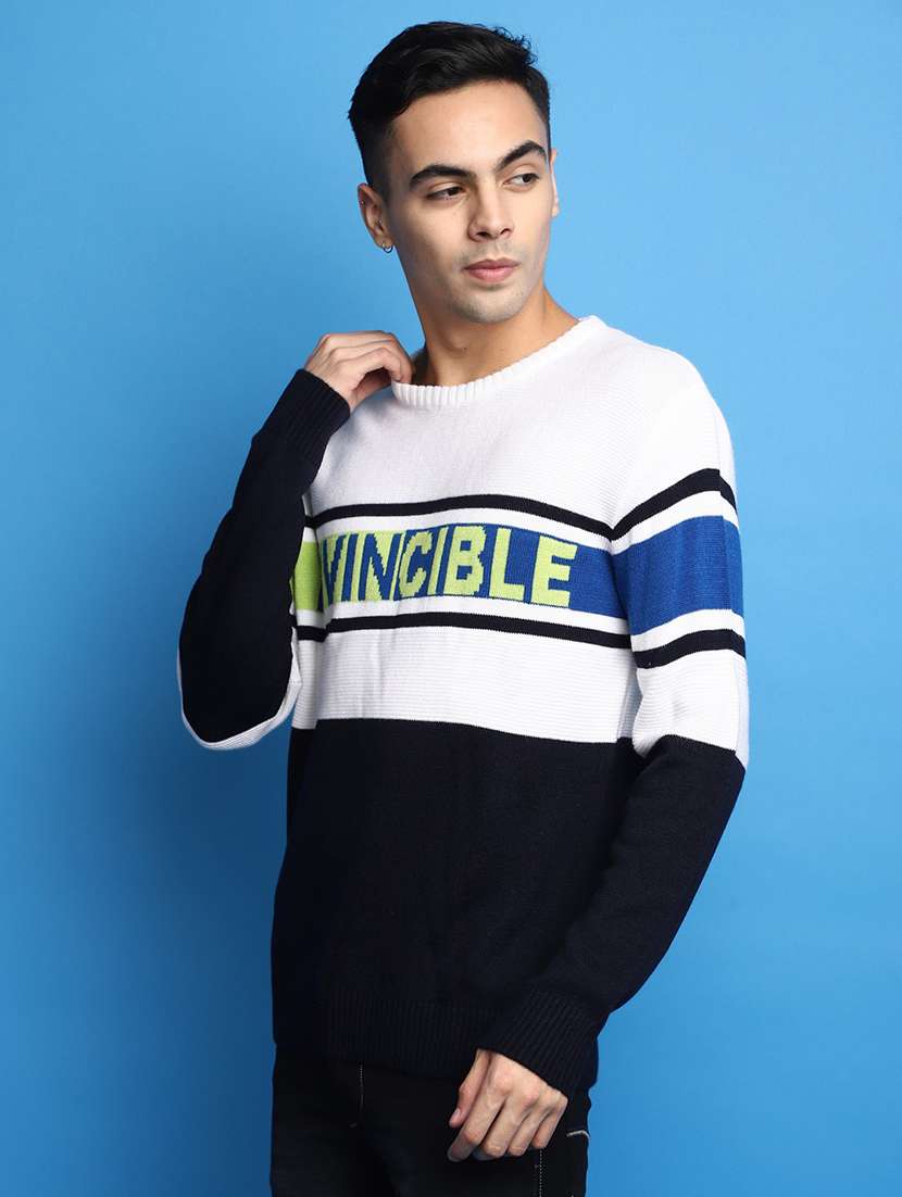 white self design colourblock detailed pullover - 20686817 -  Standard Image - 1