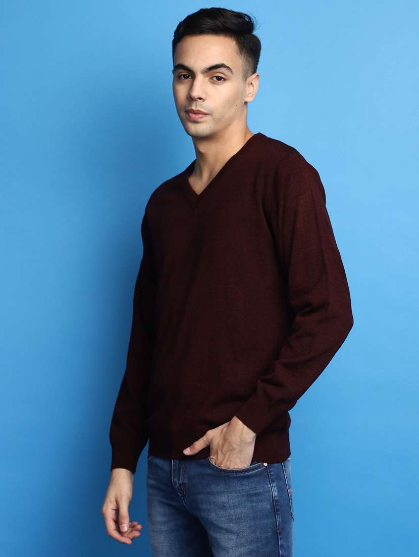 solid maroon v-neck pullover - 20686824 -  Standard Image - 1