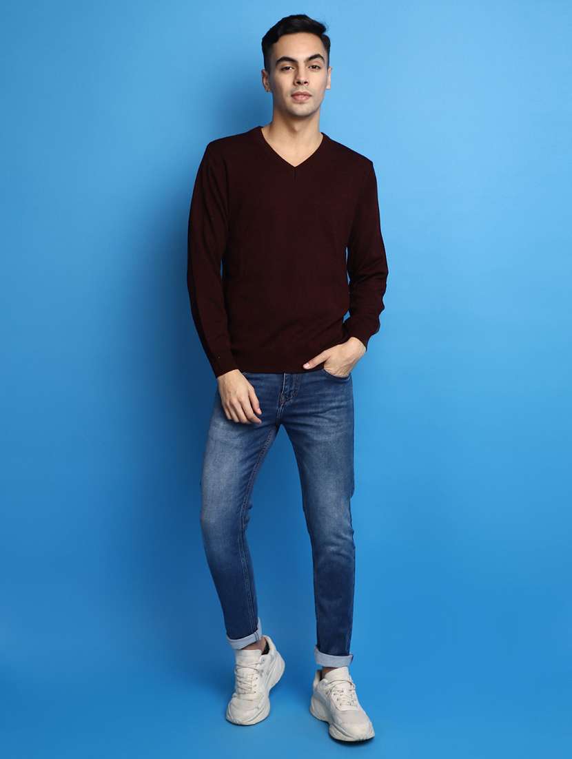 solid maroon v-neck pullover - 20686824 -  Standard Image - 4
