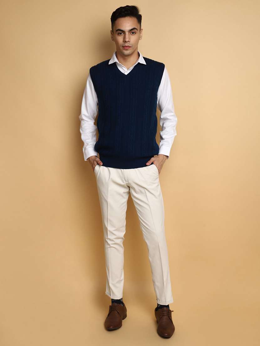 blue self design sleeveless pullover - 20686825 -  Standard Image - 4