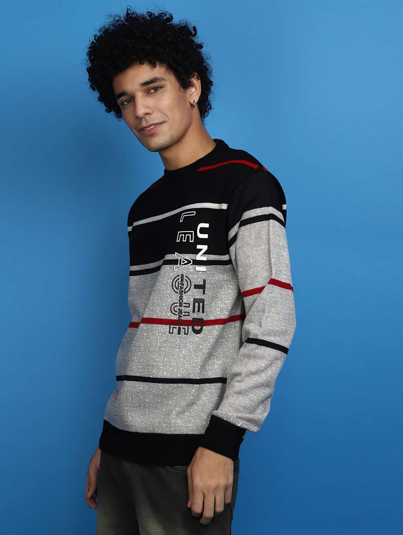 grey color block detailed round neck pullover - 20686828 -  Standard Image - 1