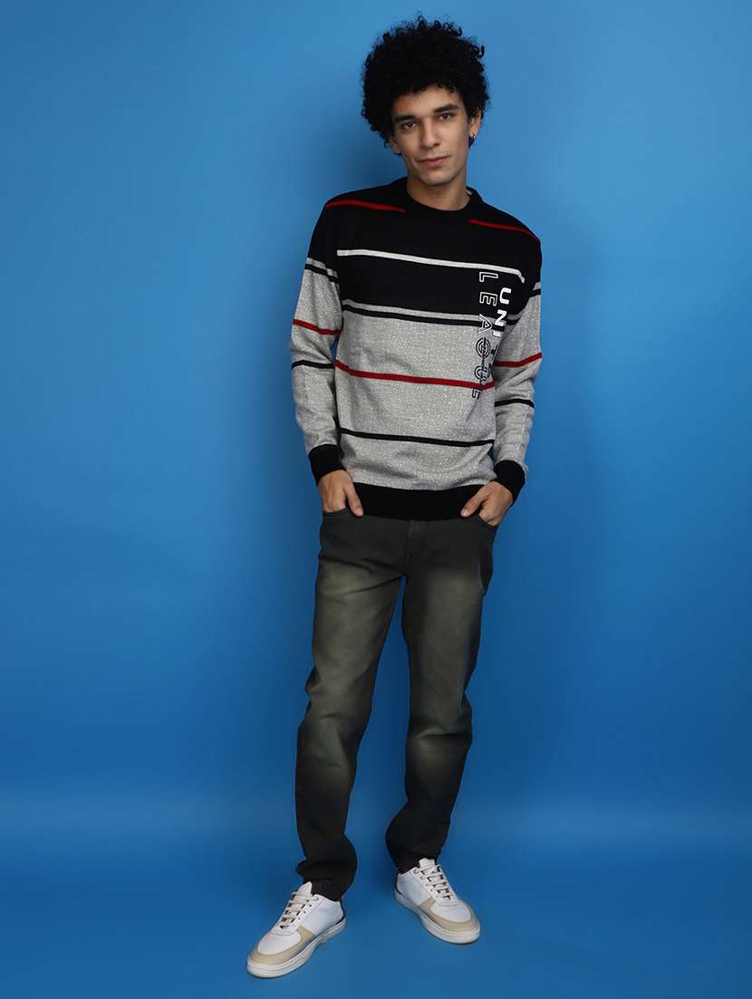 grey color block detailed round neck pullover - 20686828 -  Standard Image - 4