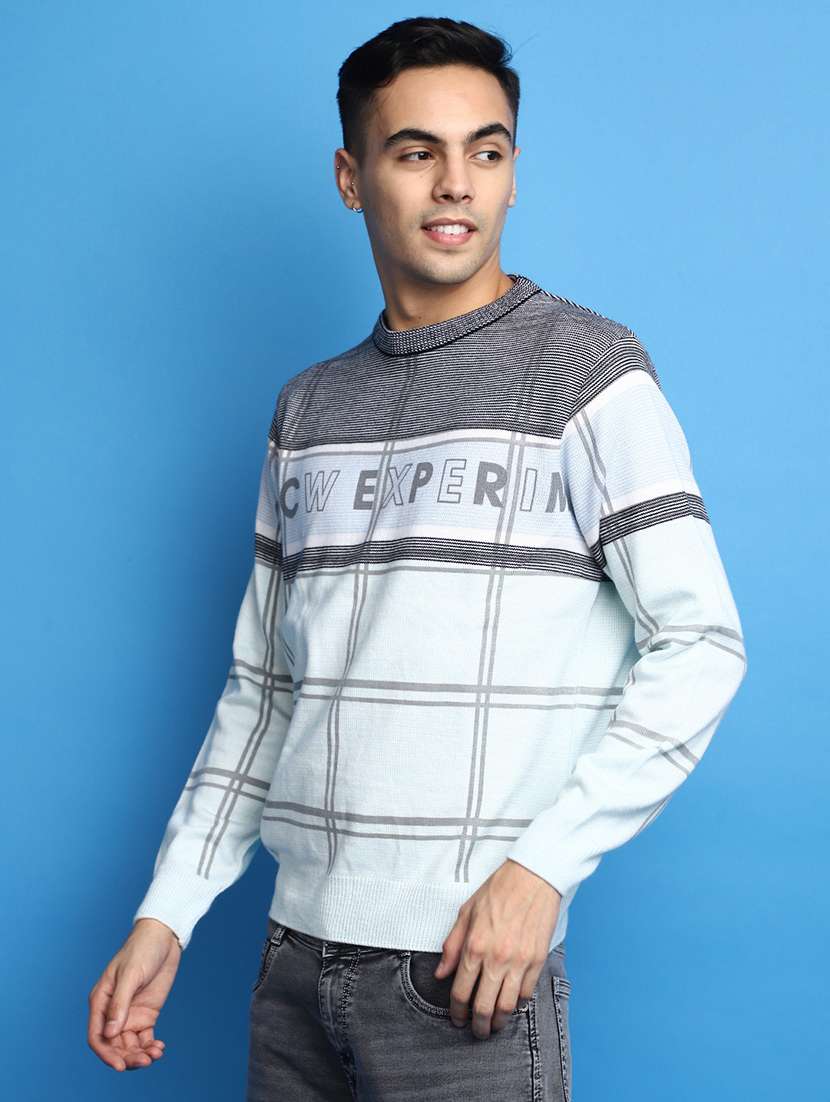 grey printed detailed round neck pullover - 20686829 -  Standard Image - 1