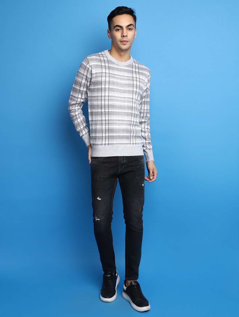 grey checked round neck pullover - 20686831 -  Standard Image - 4