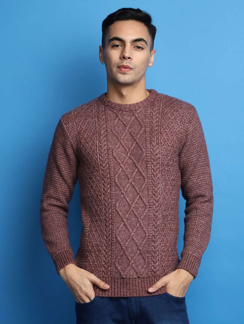 men long sleeved self design pullover