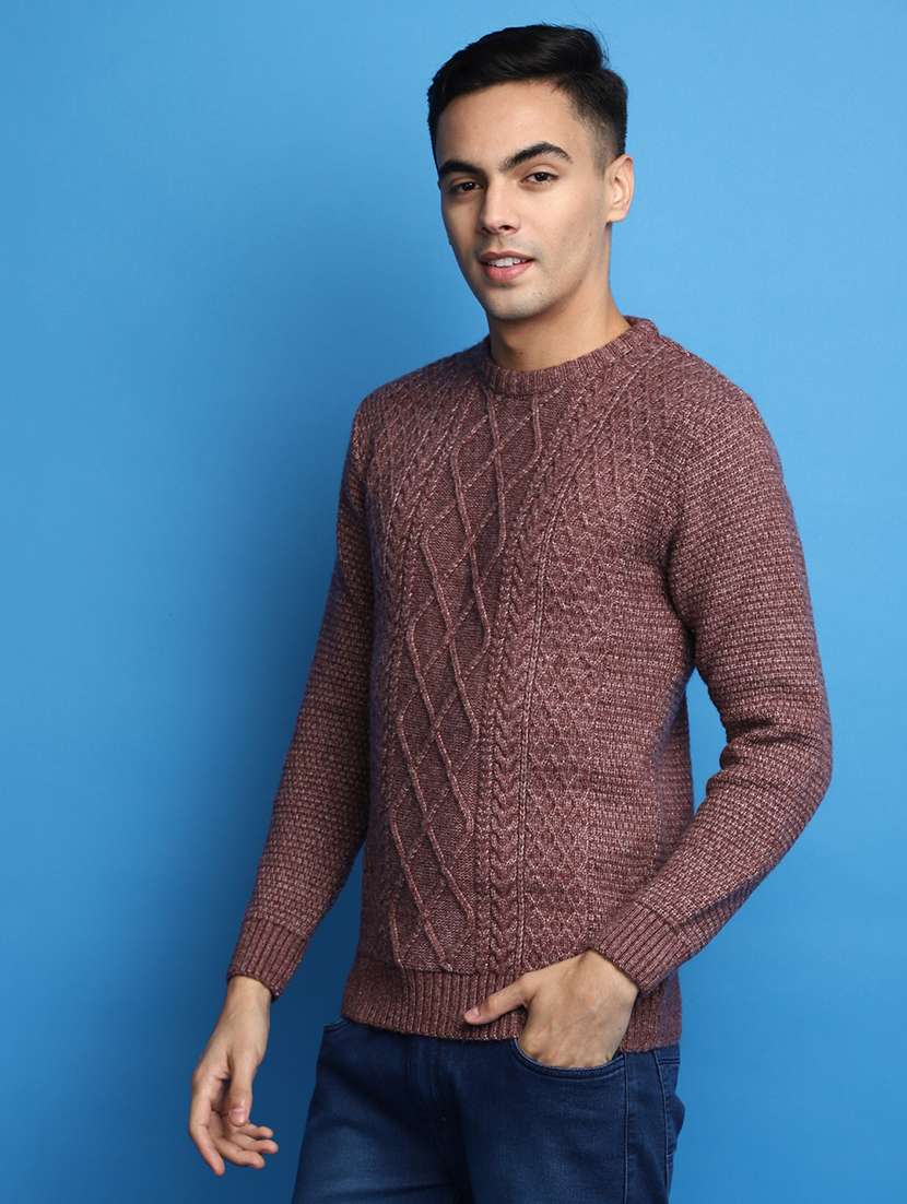 men long sleeved self design pullover - 20686833 -  Standard Image - 1