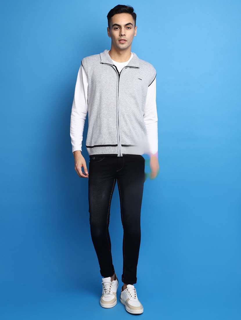 solid grey sleeveless zipper cardigan - 20686839 -  Standard Image - 4