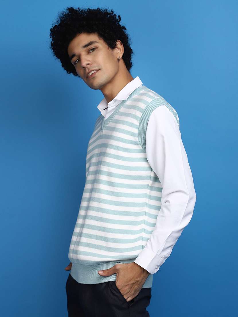 light blue striped sleeveless v-neck pullover - 20686840 -  Standard Image - 1
