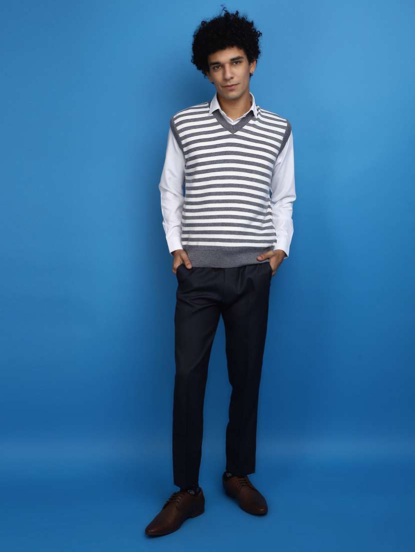 grey striped sleeveless v-neck pullover - 20686845 -  Standard Image - 4