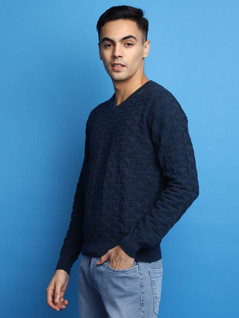 blue self design v-neck pullover - 20686847 -  Standard Image - 1