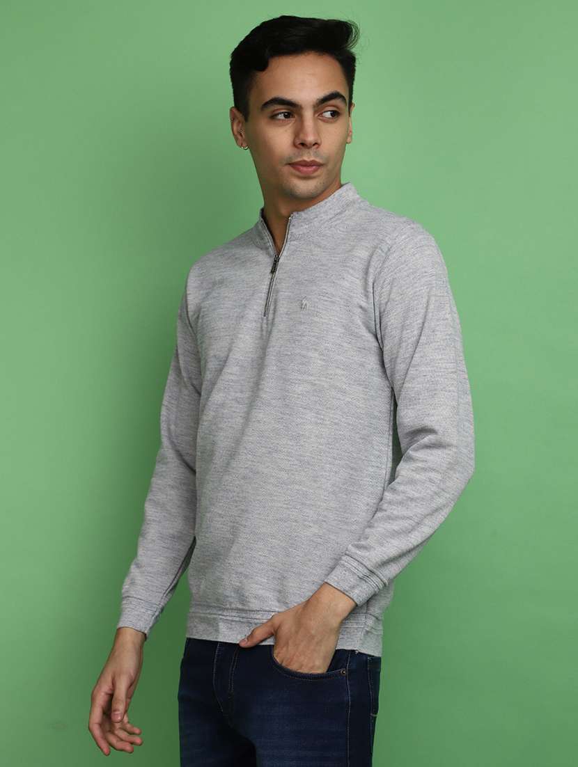 solid grey zip detailed pullover - 20686865 -  Standard Image - 1