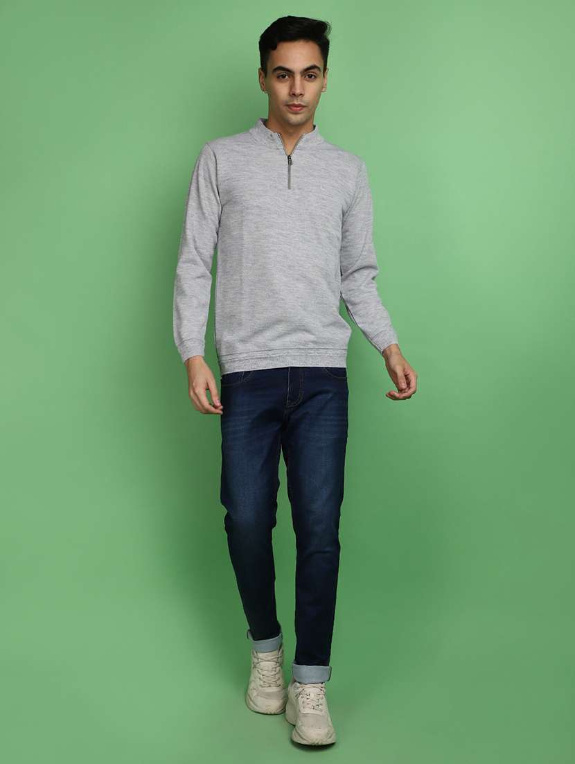 solid grey zip detailed pullover - 20686865 -  Standard Image - 4