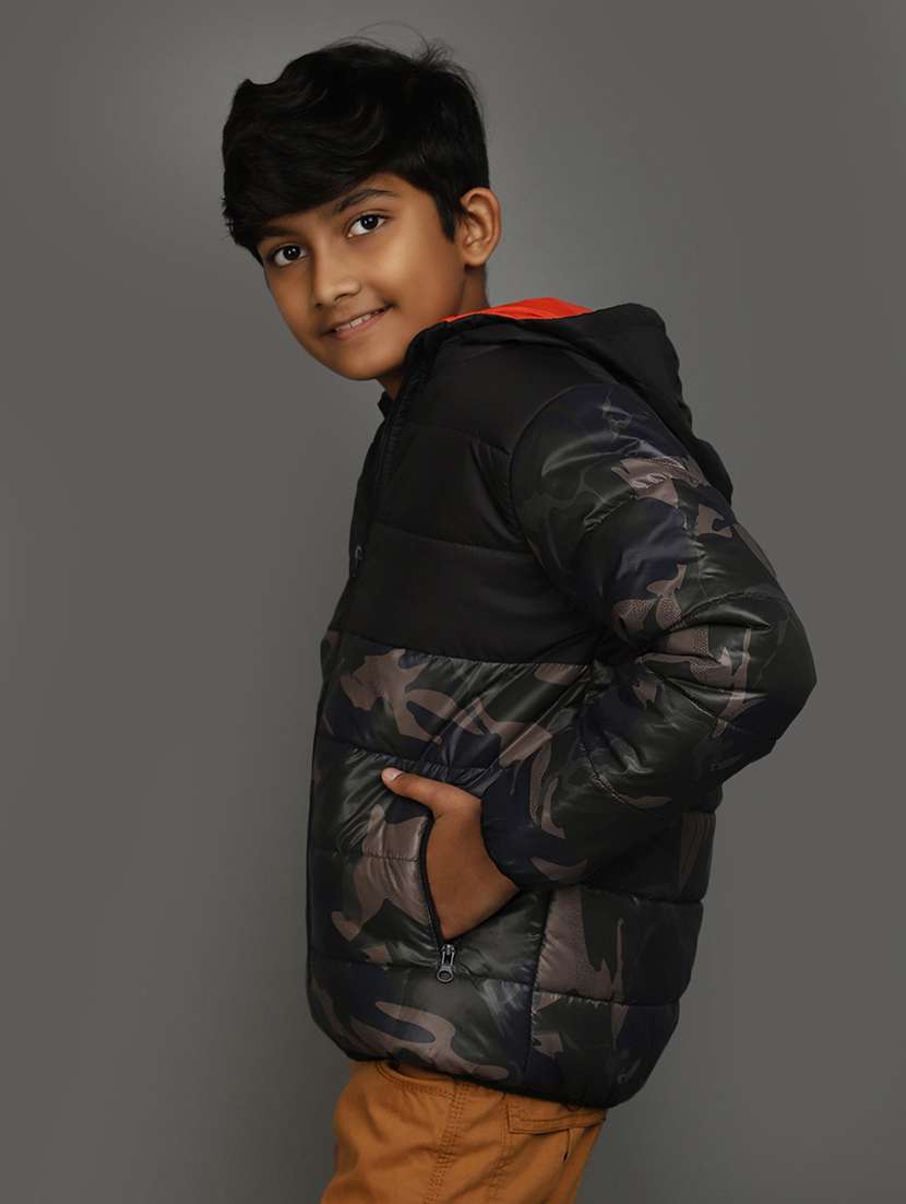 kids black printed hooded jacket - 20687249 -  Standard Image - 1