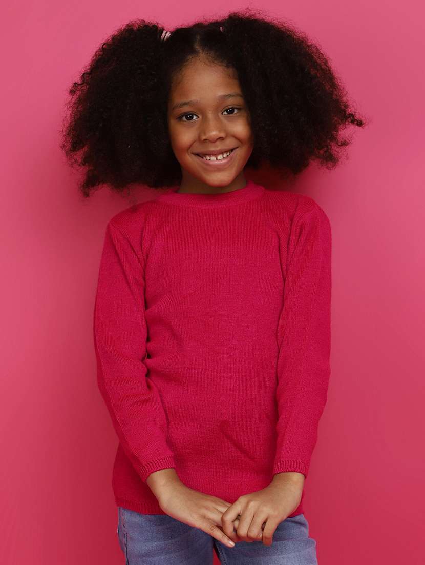 girls long sleeved solid regular sweater