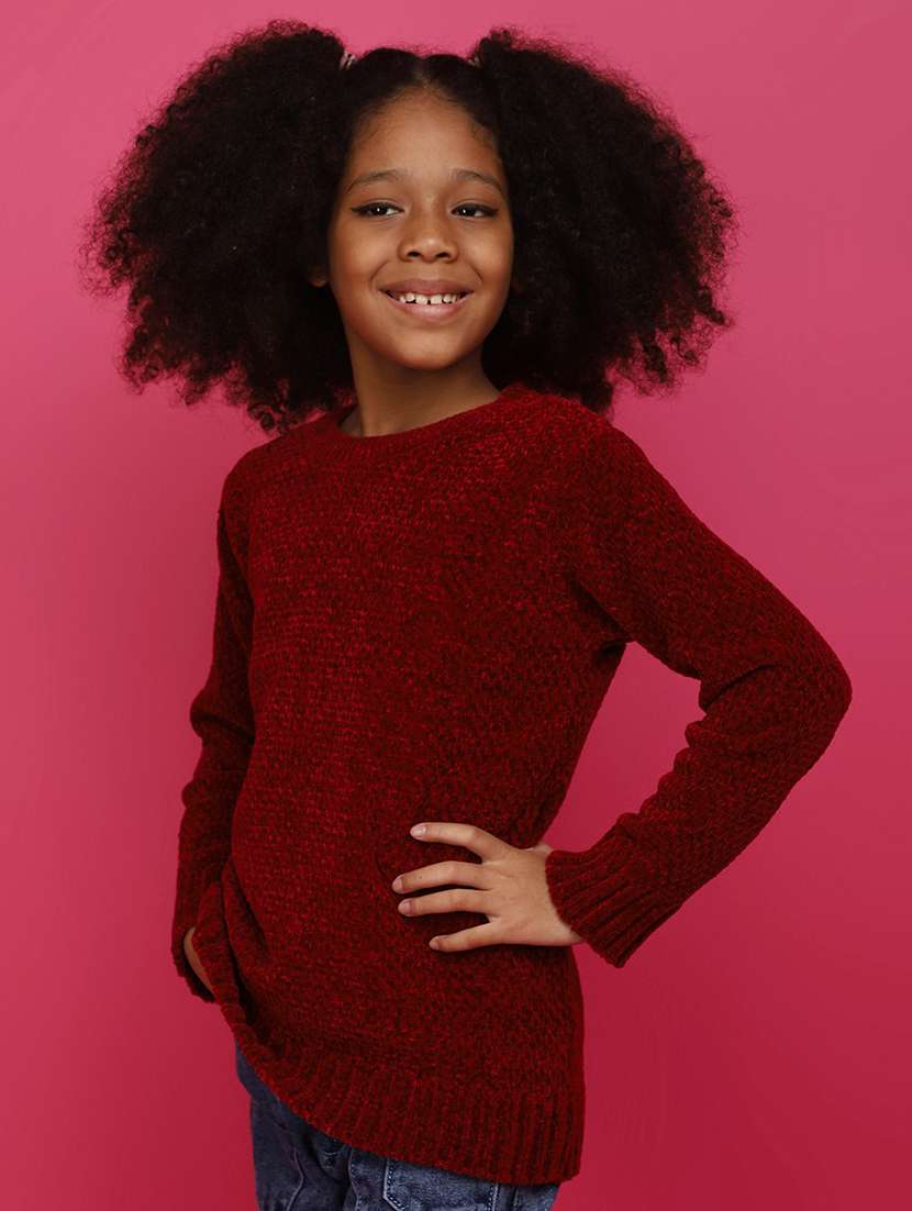 girls long sleeved solid regular sweater - 20687333 -  Standard Image - 1