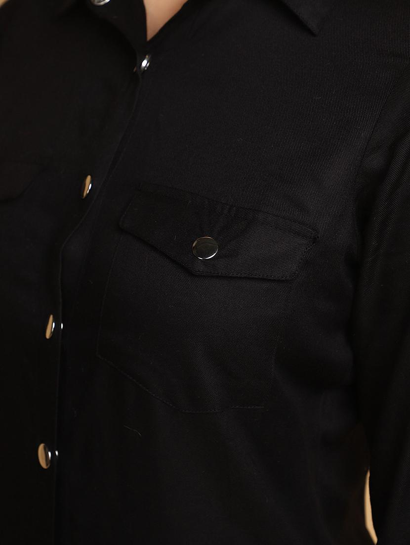 women black shirt collar straight dress - 20687422 - Standard Image - 4