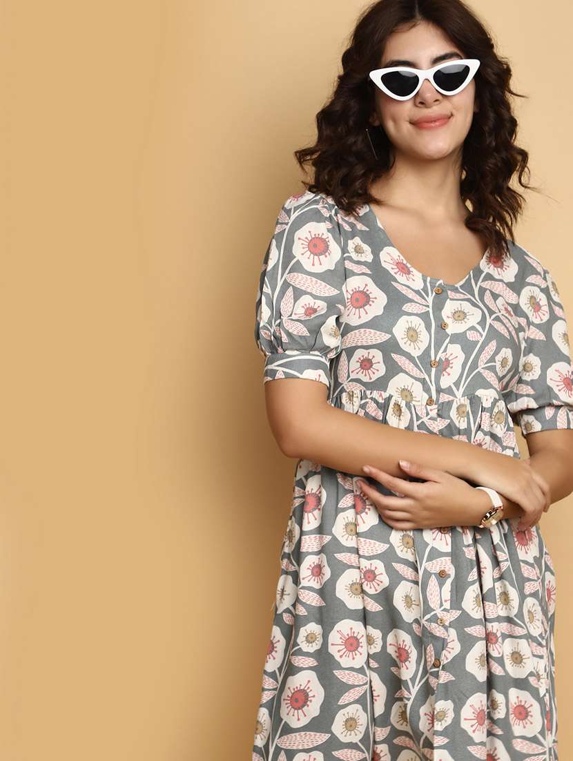 grey floral v neck dress - 20687426 -  Standard Image - 4