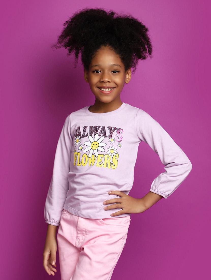 lavender graphic print round neck tees - 20687435 - Standard Image - 1