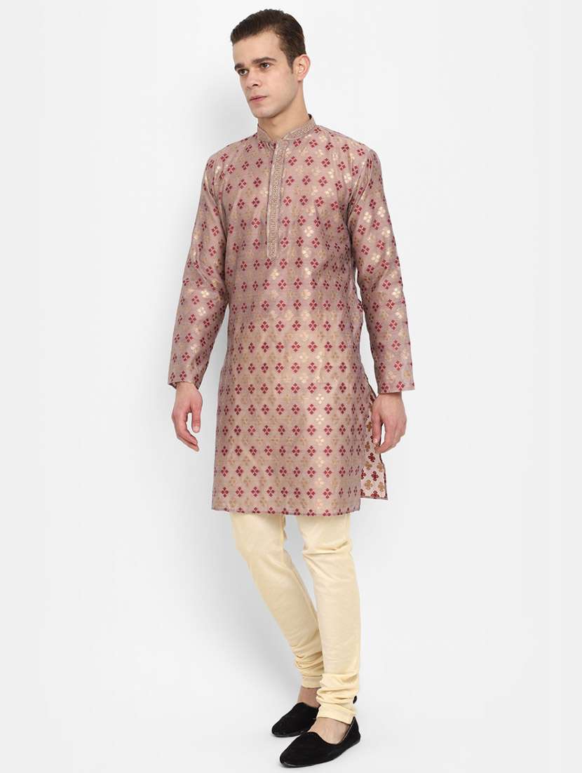 mauve self design detailed kurta & pajama set - 20687476 -  Standard Image - 1