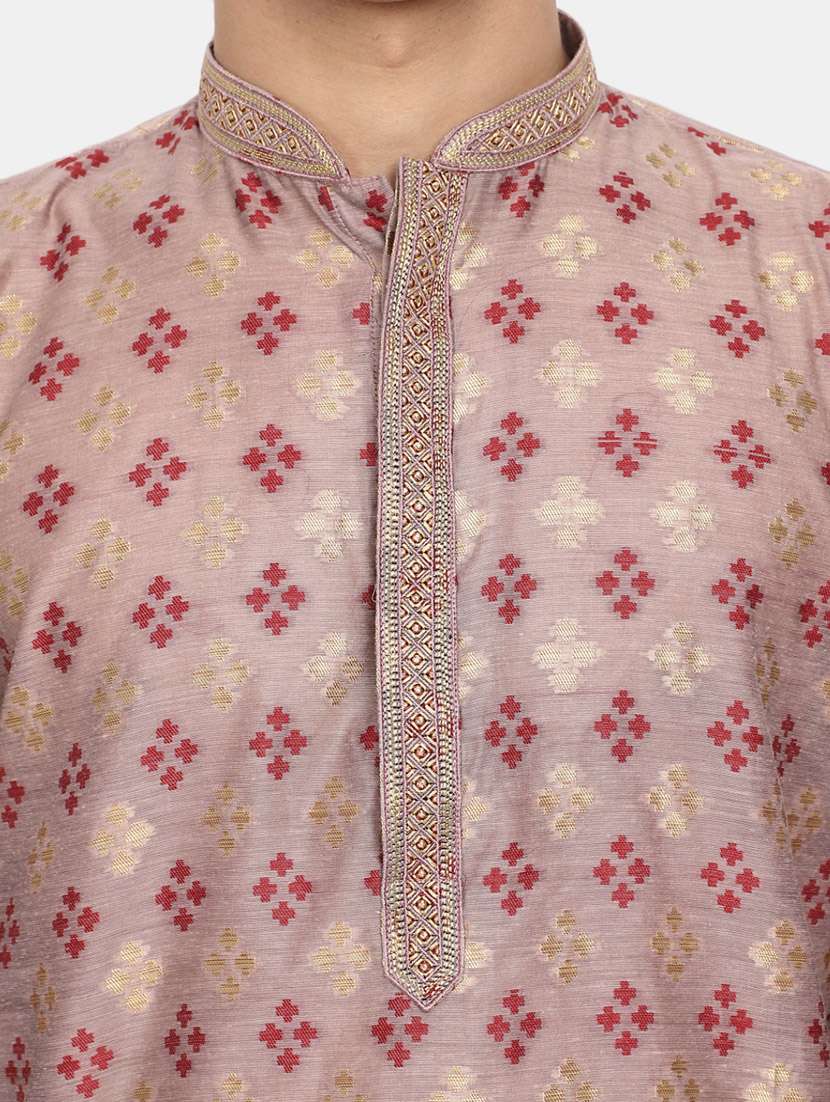 mauve self design detailed kurta & pajama set - 20687476 -  Standard Image - 4