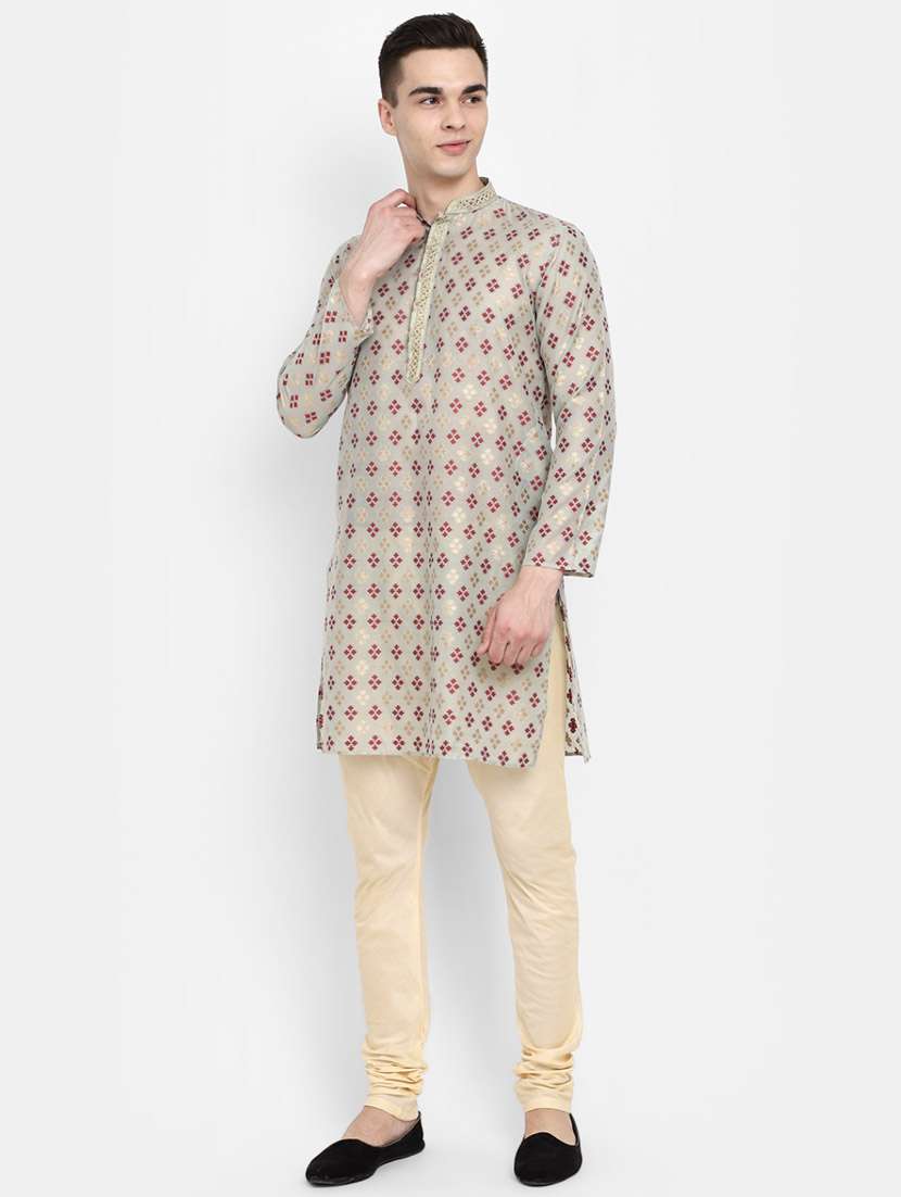 grey self design detailed kurta & pajama set - 20687488 -  Standard Image - 1