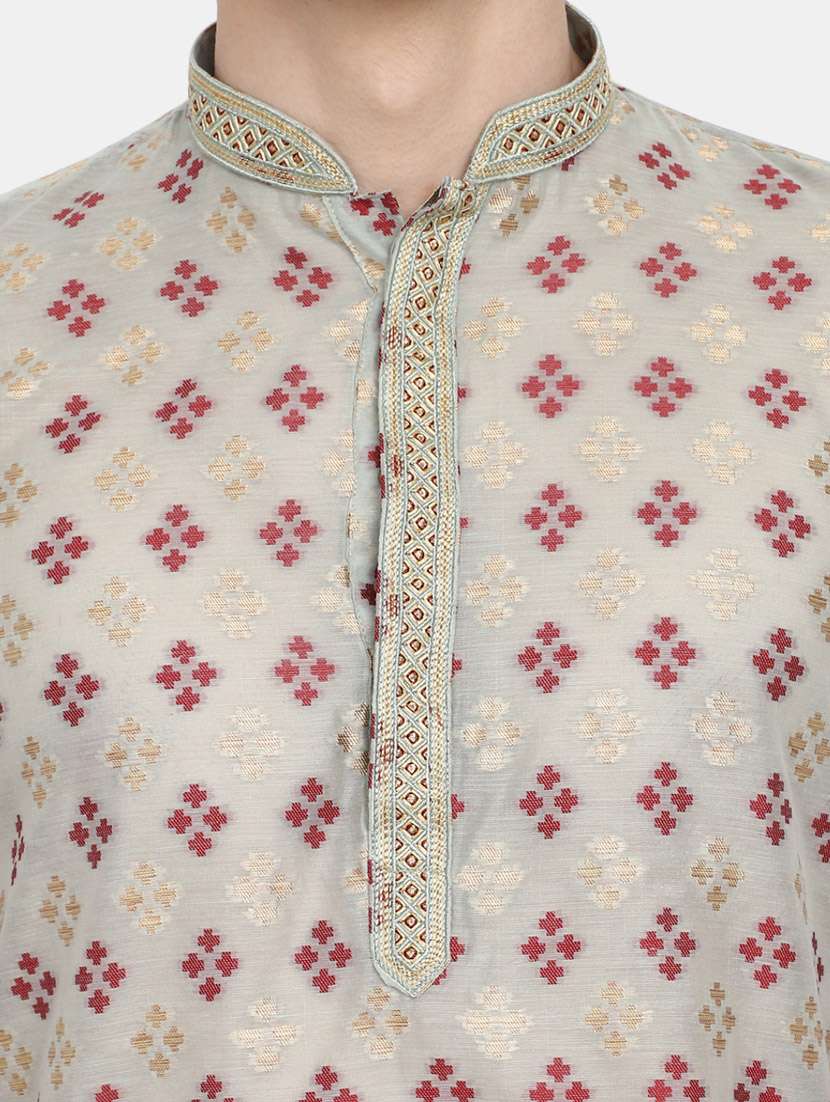 grey self design detailed kurta & pajama set - 20687488 -  Standard Image - 4