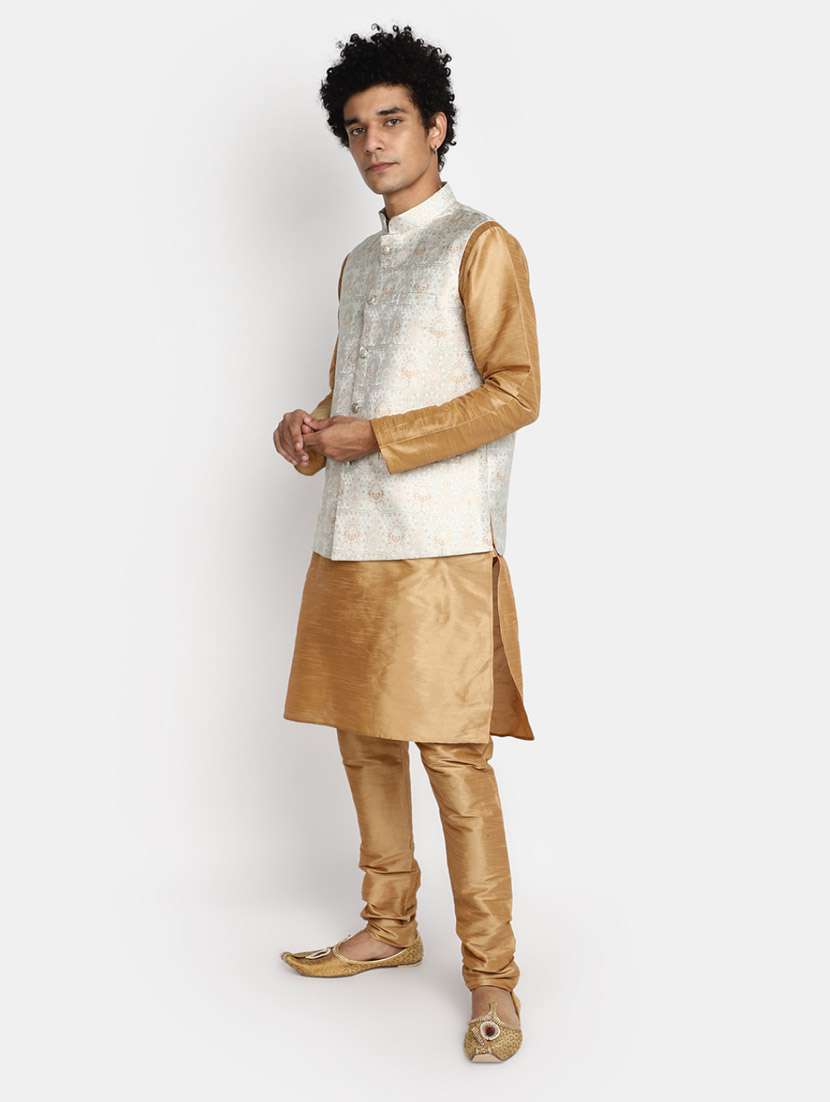 bronze self design detailed kurta pajama & jacket set - 20687493 -  Standard Image - 1