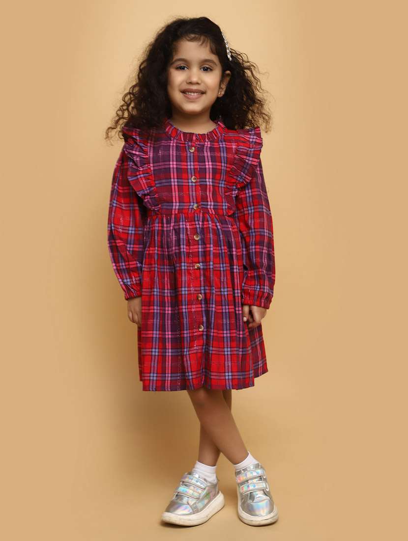 girls long sleeved checkered frock