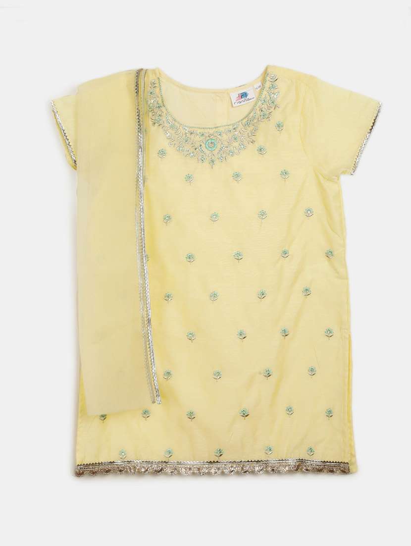 yellow round neck kurta sharara set with dupatta - 20687926 -  Standard Image - 1