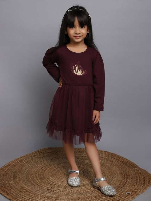 girls round neck long sleeves frock - 20687937 - Standard Image - 0