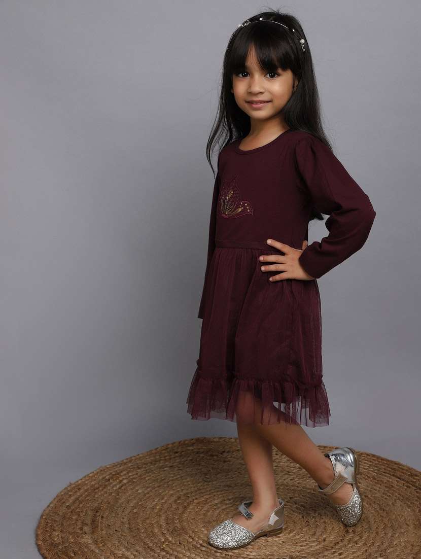 girls round neck long sleeves frock - 20687937 - Standard Image - 1