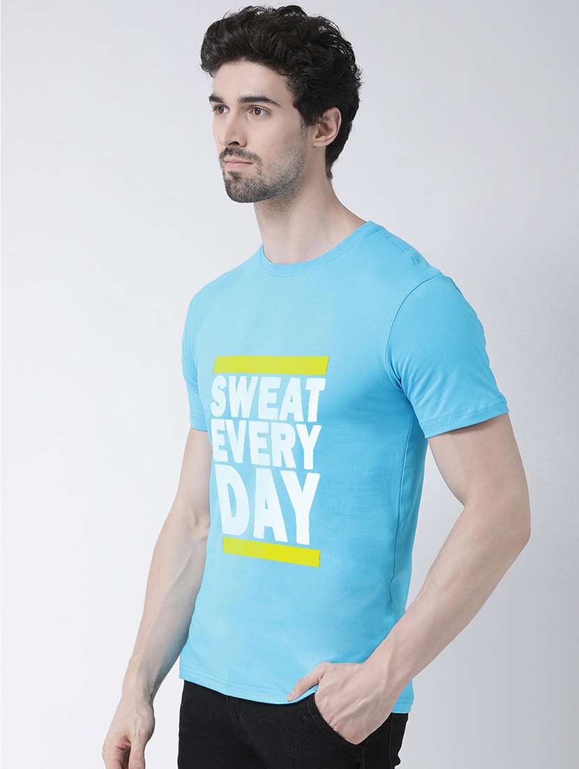 men turquoise typographic round neck regular t-shirt - 20688115 -  Standard Image - 1